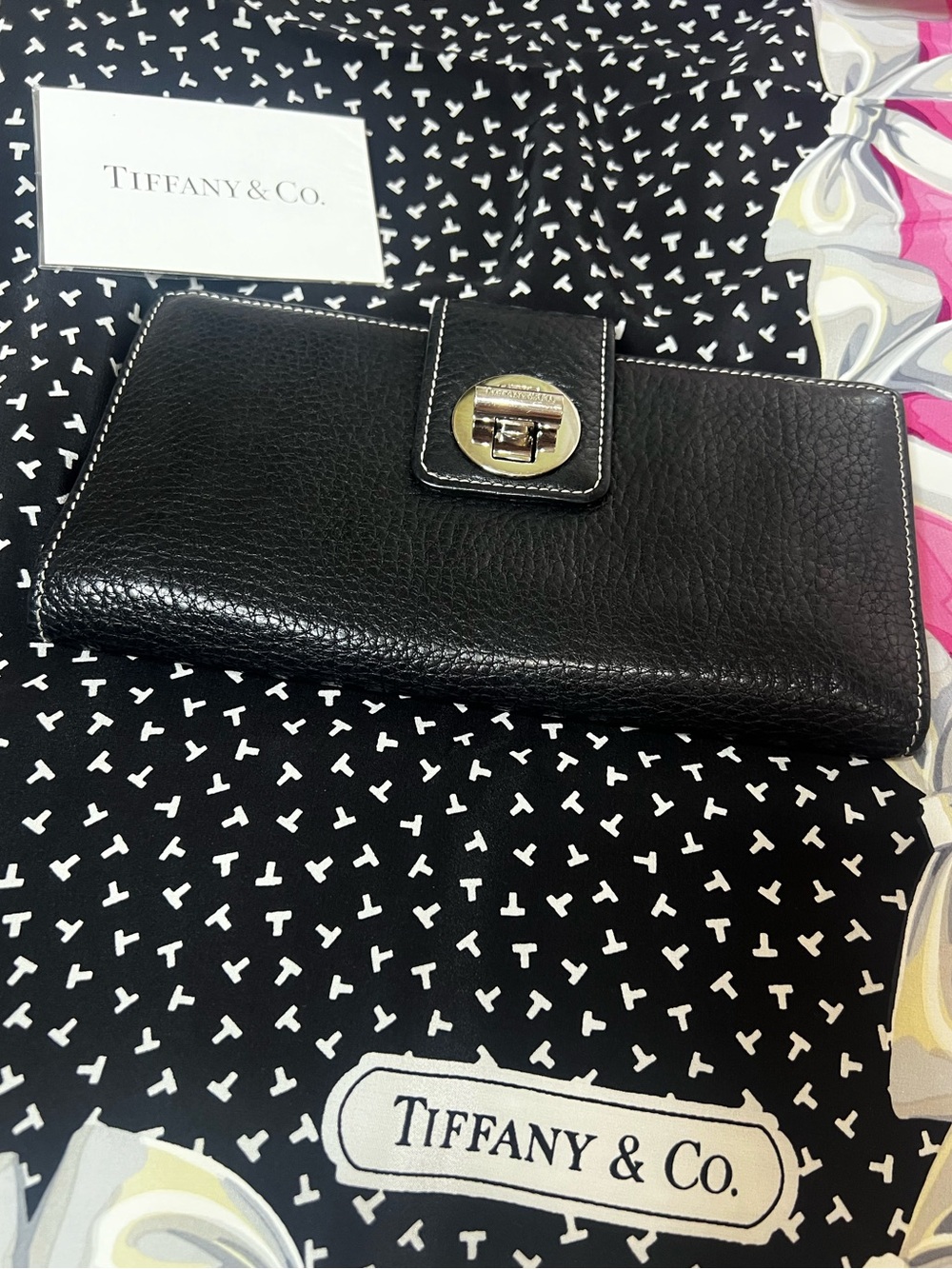 Tiffany & Co. Black Pebbled Leather Continental Wallet Tiffany Blue Interior - Picture 3 of 16